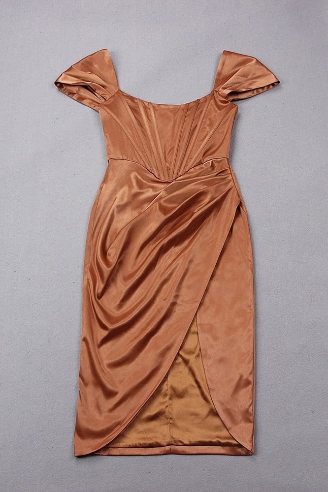 Leona Bodycon Dress - Tan Brown - Fashionpara