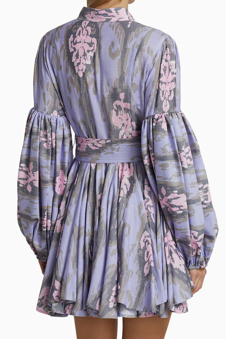 Long Sleeve Button Down Floral Print Shirt Mini Dress - Purple - Fashionpara