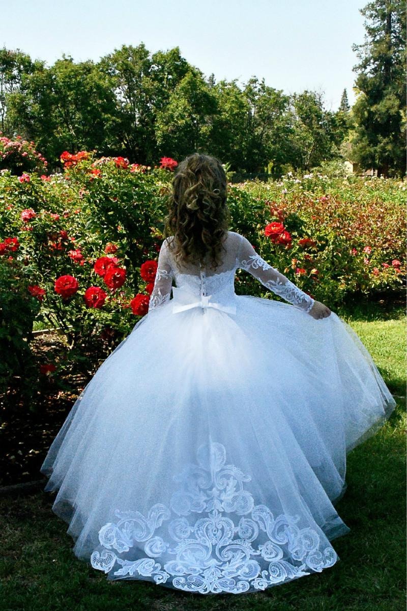 Long Sleeves Tulle Lace Flower Girl Dress On Sale - Fashionpara