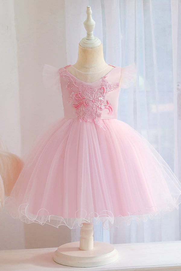 Lovely Pink Tulle Flower Girl Dress - Fashionpara