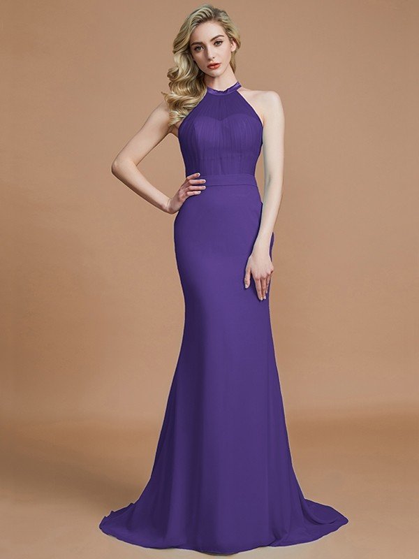 Mermaid Gorgeous Sleeveless Scoop Chiffon Bridesmaid Dresses