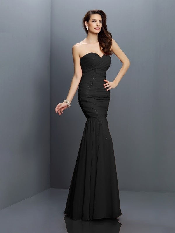 Mermaid Gorgeous Sweetheart Pleats Sleeveless Long Chiffon Bridesmaid Dresses