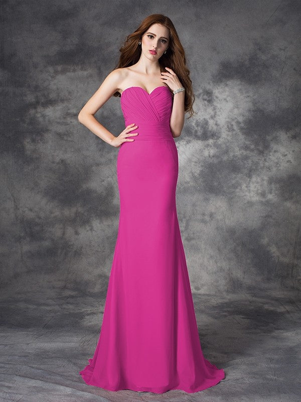 Mermaid Gorgeous Sweetheart Ruched Sleeveless Long Chiffon Bridesmaid Dresses