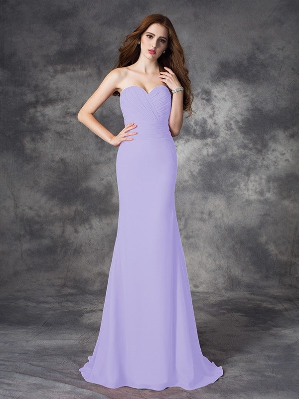 Mermaid Gorgeous Sweetheart Ruched Sleeveless Long Chiffon Bridesmaid Dresses