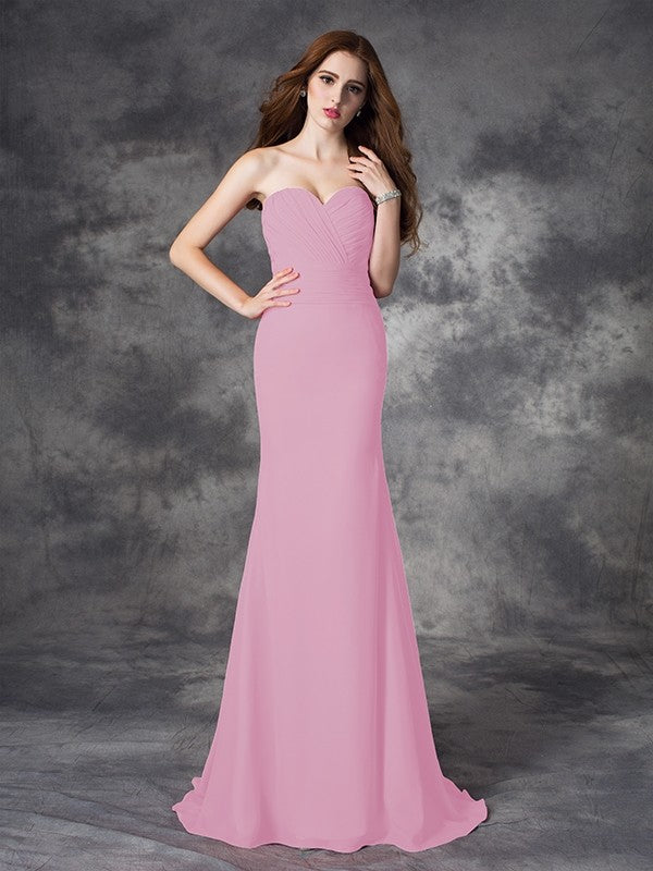 Mermaid Gorgeous Sweetheart Ruched Sleeveless Long Chiffon Bridesmaid Dresses