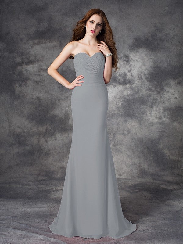 Mermaid Gorgeous Sweetheart Ruched Sleeveless Long Chiffon Bridesmaid Dresses