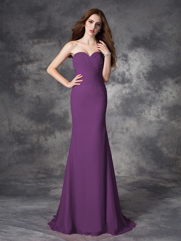 Mermaid Gorgeous Sweetheart Ruched Sleeveless Long Chiffon Bridesmaid Dresses