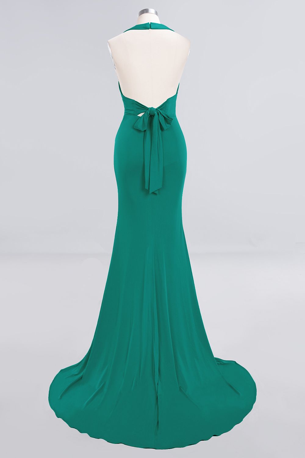 Mermaid Halter V-Neck Dark Green Chiffon Bridesmaid Dresses with Open Back