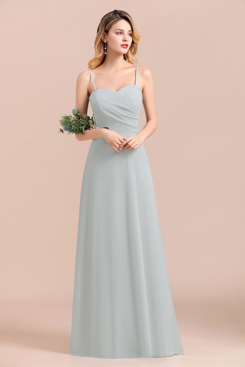 Mist Spaghetti-Straples Long Chiffon Bridesmaid dresses