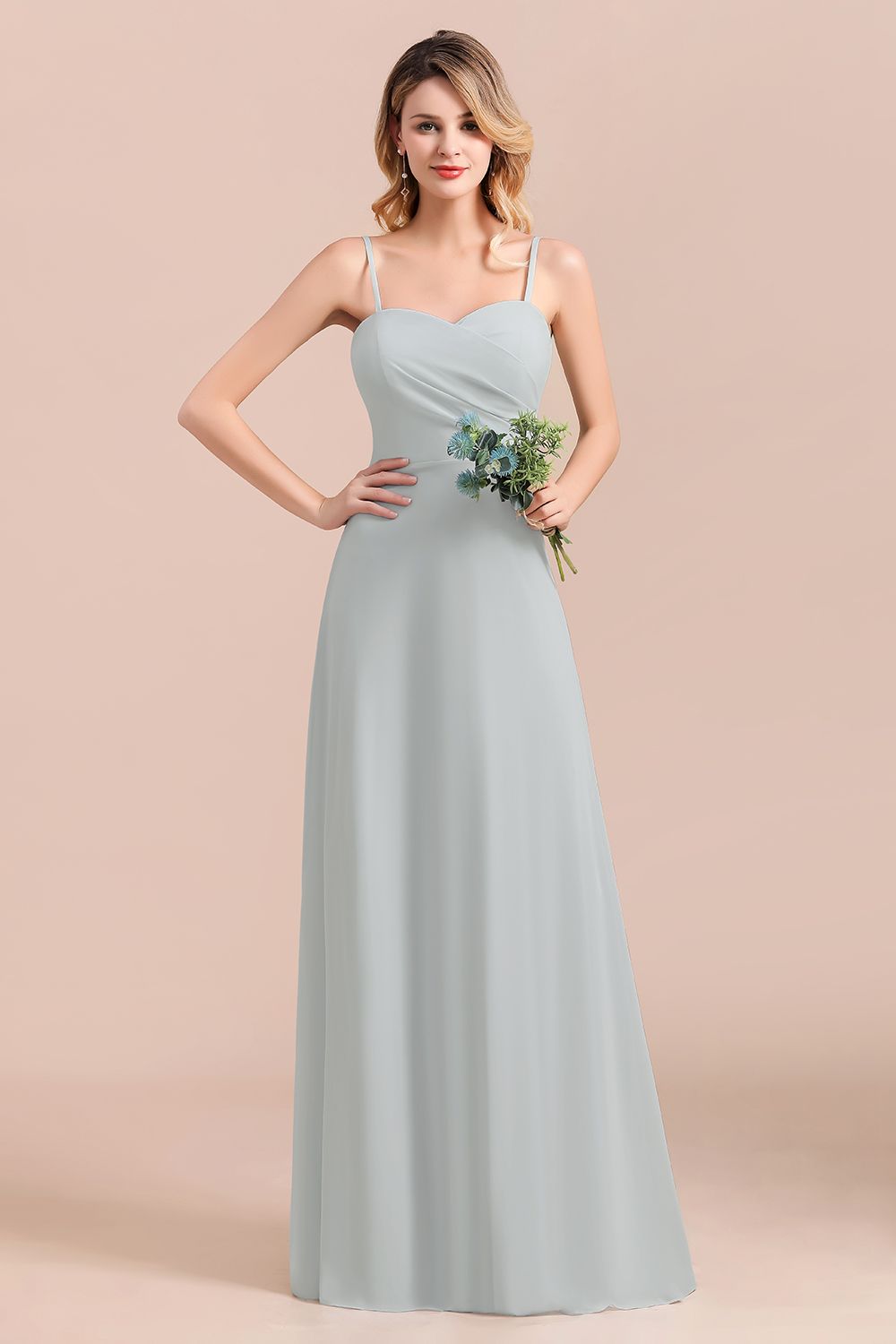 Mist Spaghetti-Straples Long Chiffon Bridesmaid dresses