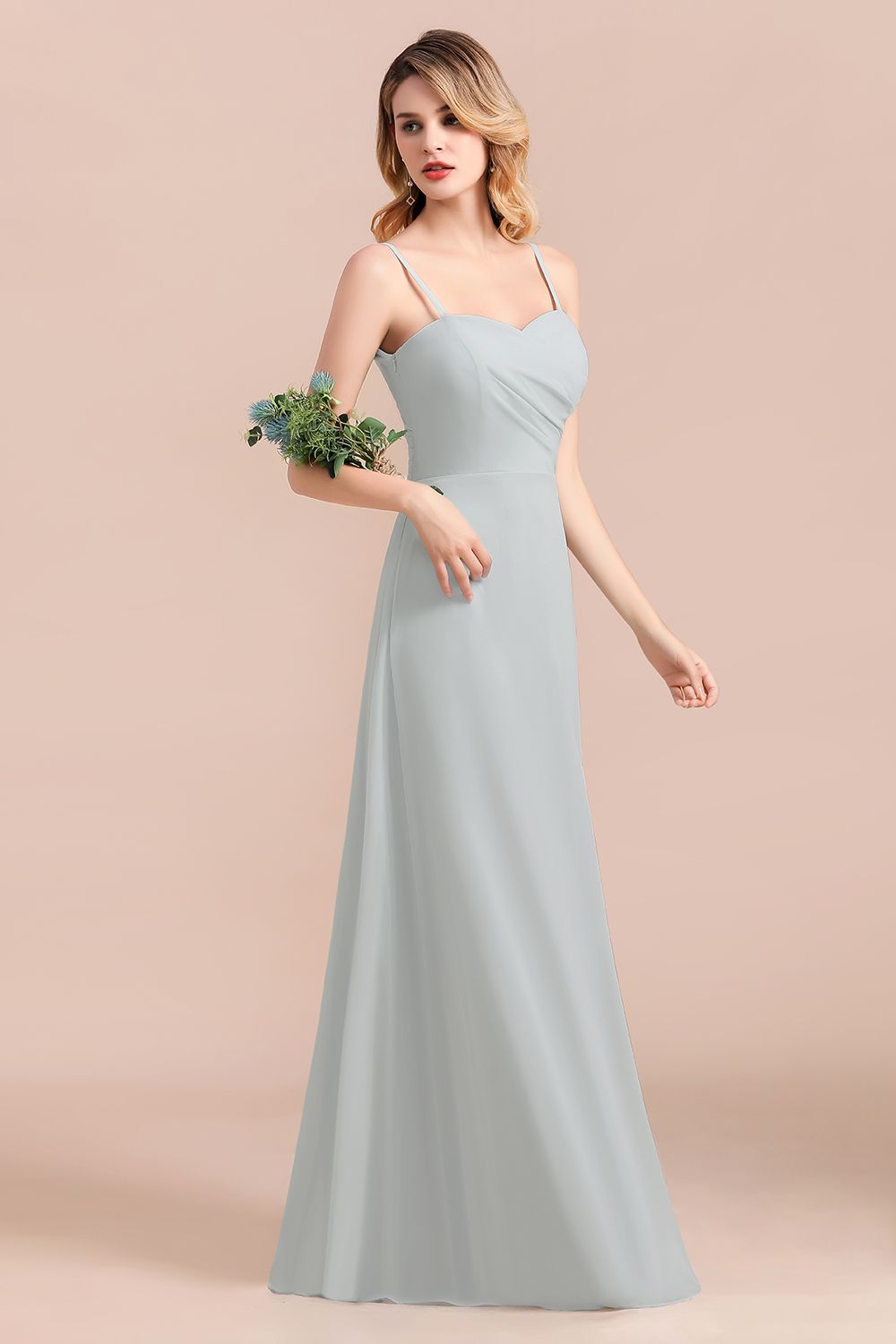 Mist Spaghetti-Straples Long Chiffon Bridesmaid dresses