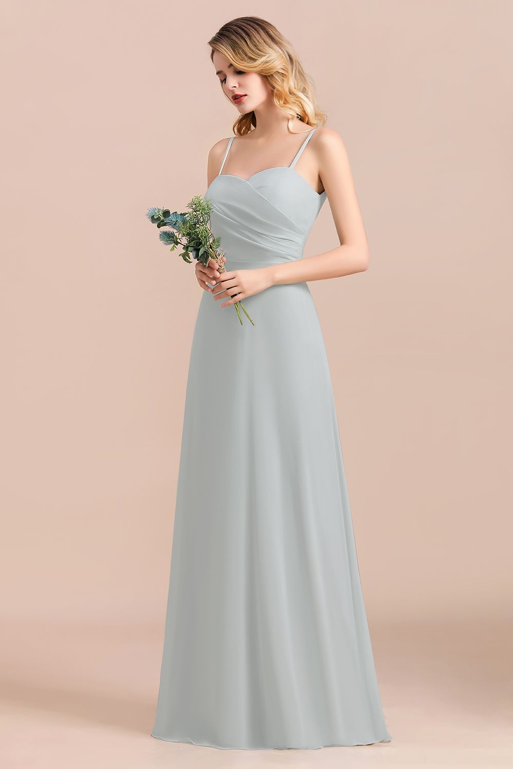 Mist Spaghetti-Straples Long Chiffon Bridesmaid dresses