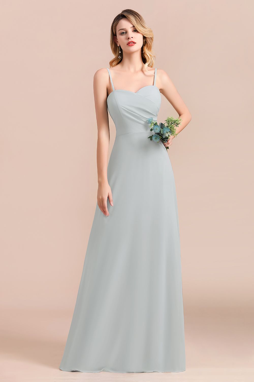 Mist Spaghetti-Straples Long Chiffon Bridesmaid dresses