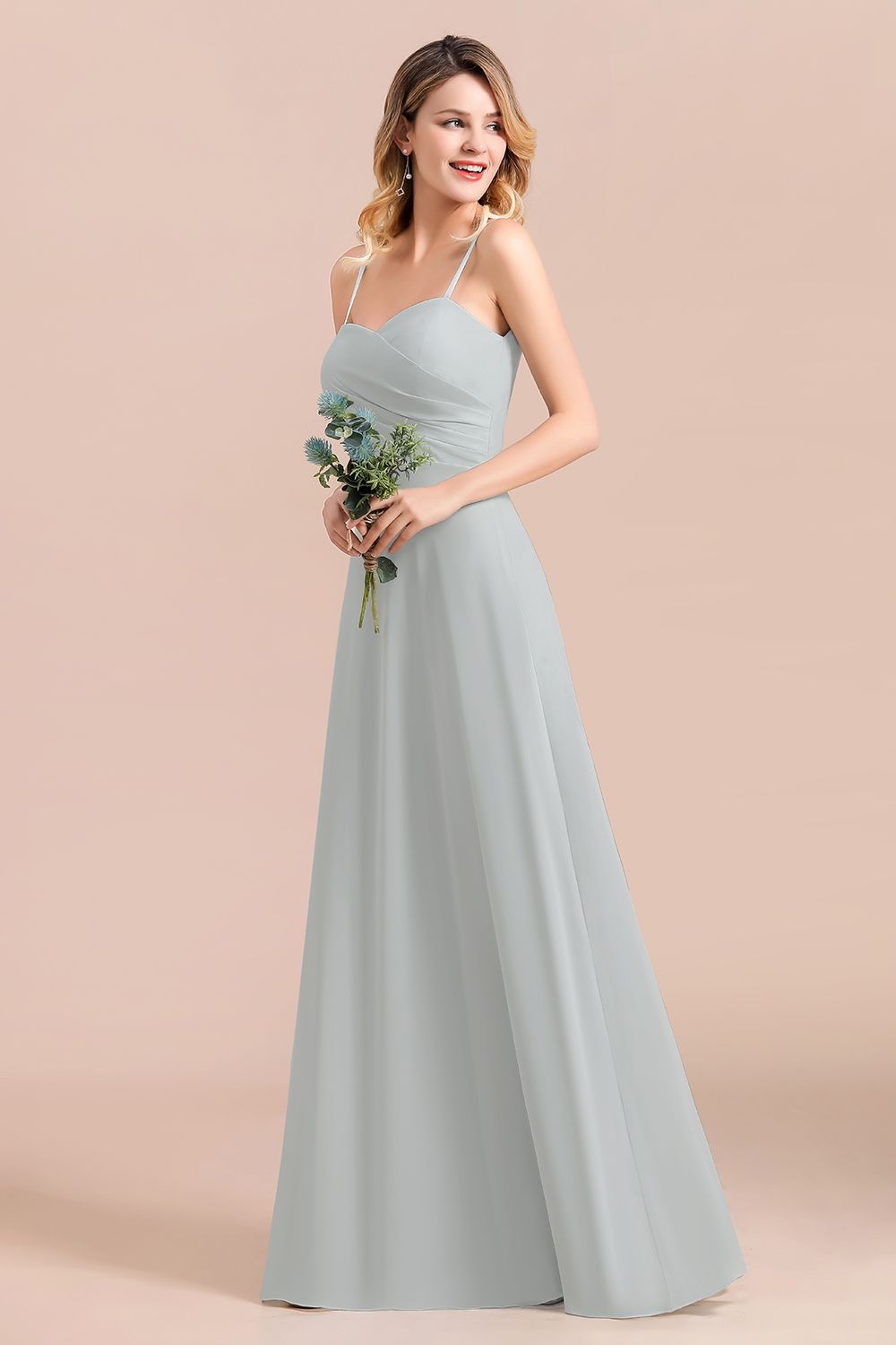 Mist Spaghetti-Straples Long Chiffon Bridesmaid dresses