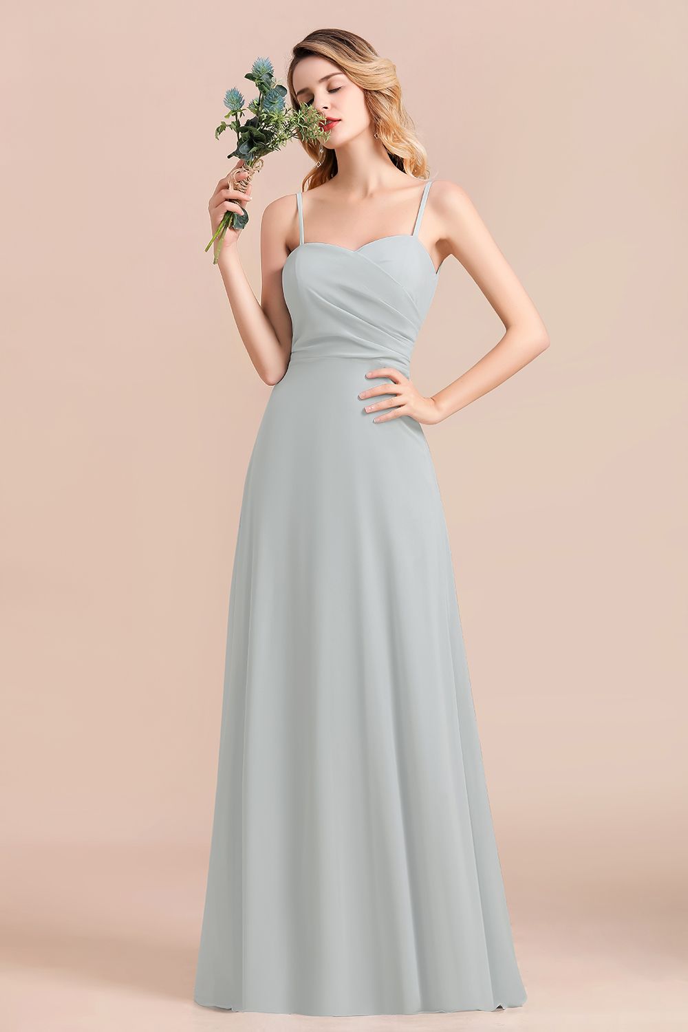 Mist Spaghetti-Straples Long Chiffon Bridesmaid dresses