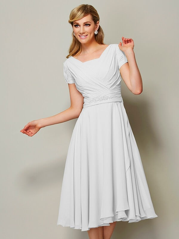 Modern Bateau Short Sleeves Ruffles Short Chiffon Bridesmaid Dresses