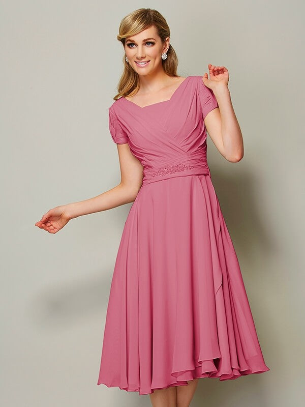 Modern Bateau Short Sleeves Ruffles Short Chiffon Bridesmaid Dresses