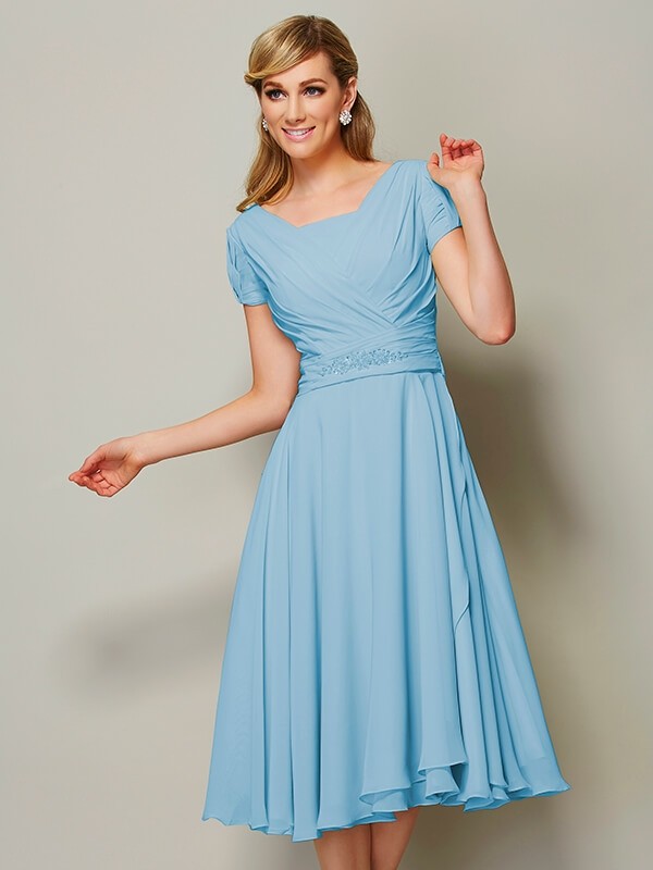 Modern Bateau Short Sleeves Ruffles Short Chiffon Bridesmaid Dresses