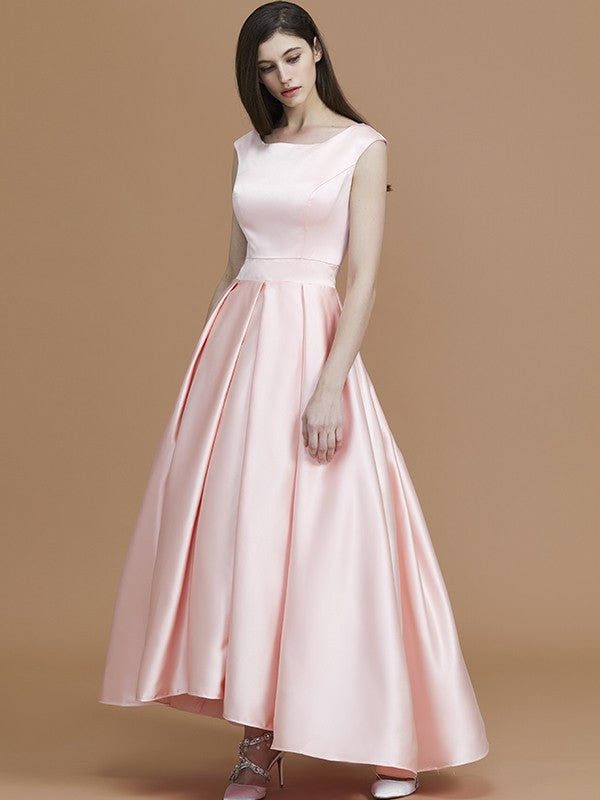 Modern Bateau Sleeveless Asymmetrical Ruffles Satin Bridesmaid Dresses