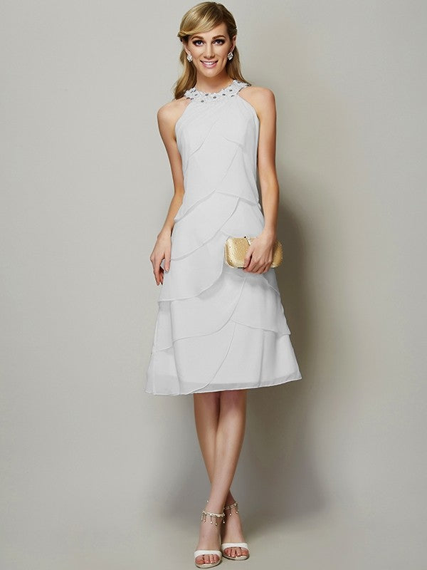 Modern Bateau Sleeveless Beading Short Chiffon Bridesmaid Dresses