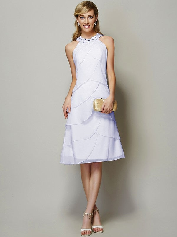 Modern Bateau Sleeveless Beading Short Chiffon Bridesmaid Dresses