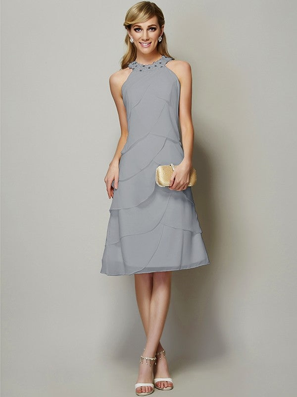 Modern Bateau Sleeveless Beading Short Chiffon Bridesmaid Dresses