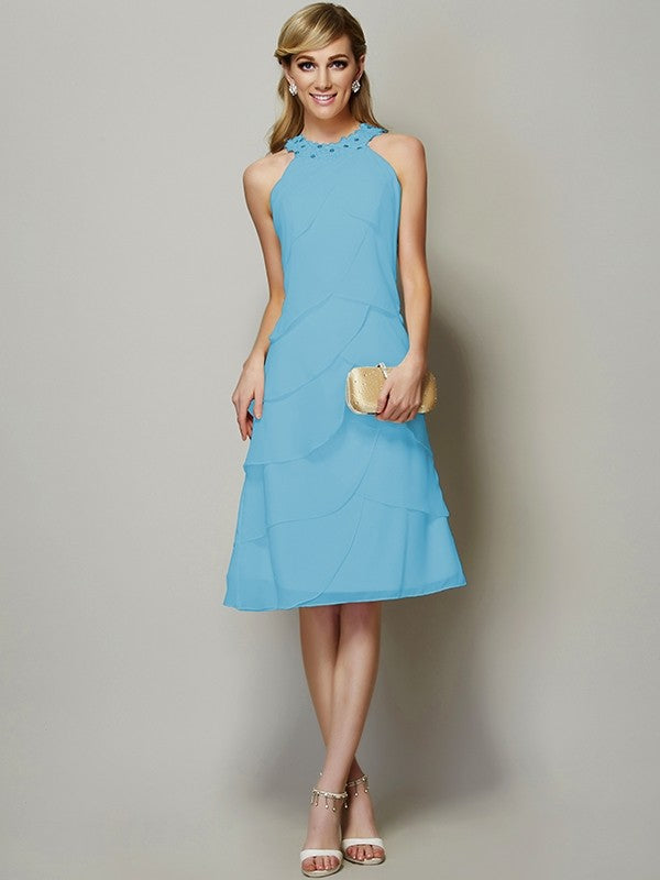 Modern Bateau Sleeveless Beading Short Chiffon Bridesmaid Dresses