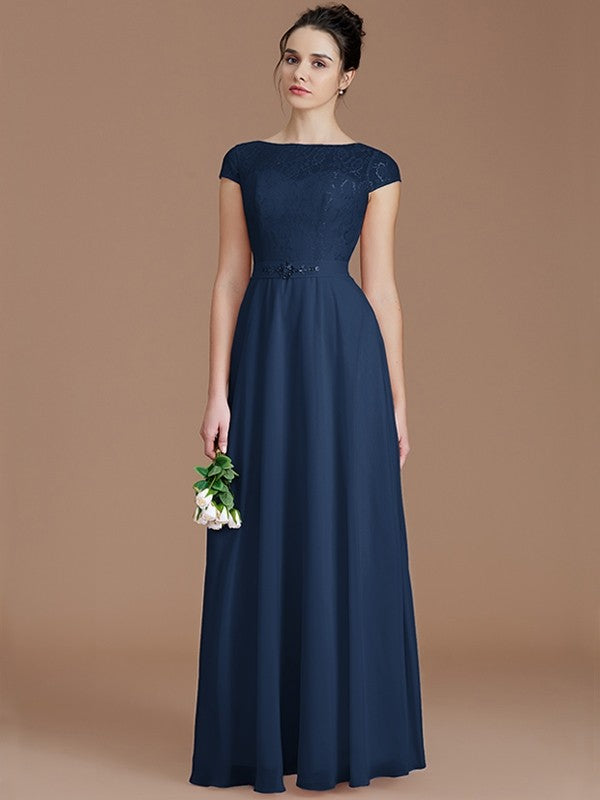 Modern Bateau Sleeveless Lace Chiffon Bridesmaid Dresses