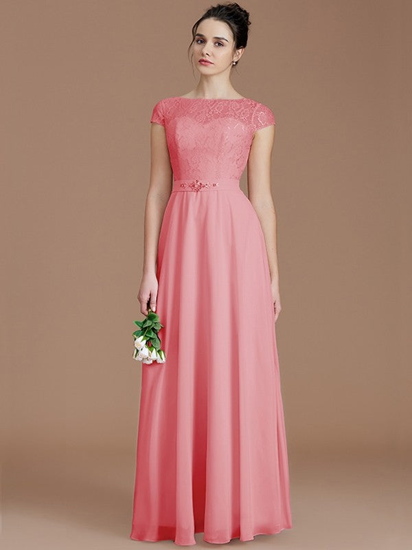 Modern Bateau Sleeveless Lace Chiffon Bridesmaid Dresses