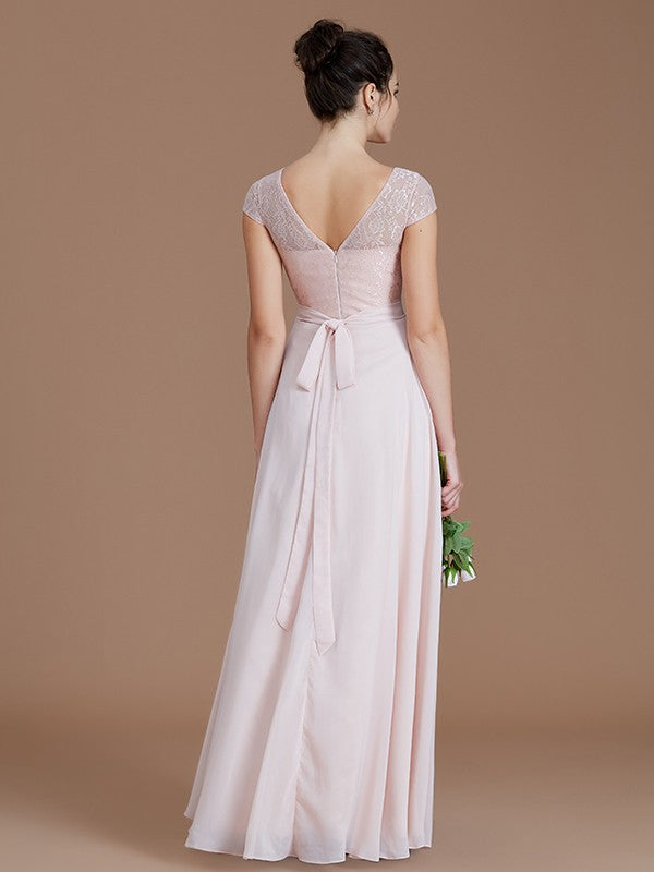 Modern Bateau Sleeveless Lace Chiffon Bridesmaid Dresses