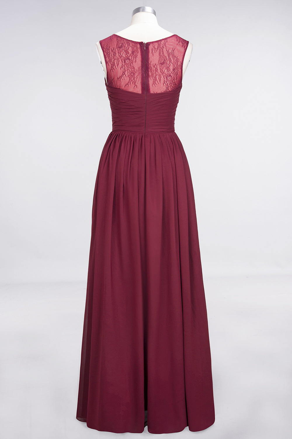 Modest Chiffon Lace Scoop Ruffle Burgundy Bridesmaid dresses Affordable