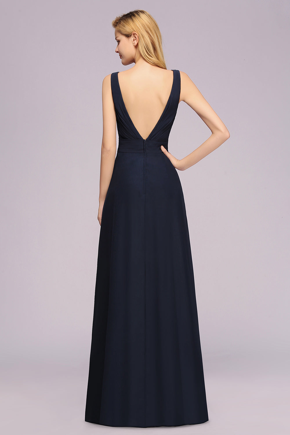 Modest Chiffon V-Neck Long Bridesmaid Dresses with Beadings