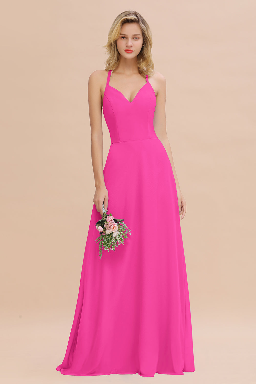 Modest Halter V-Neck Sleeveless Long Bridesmaid dresses