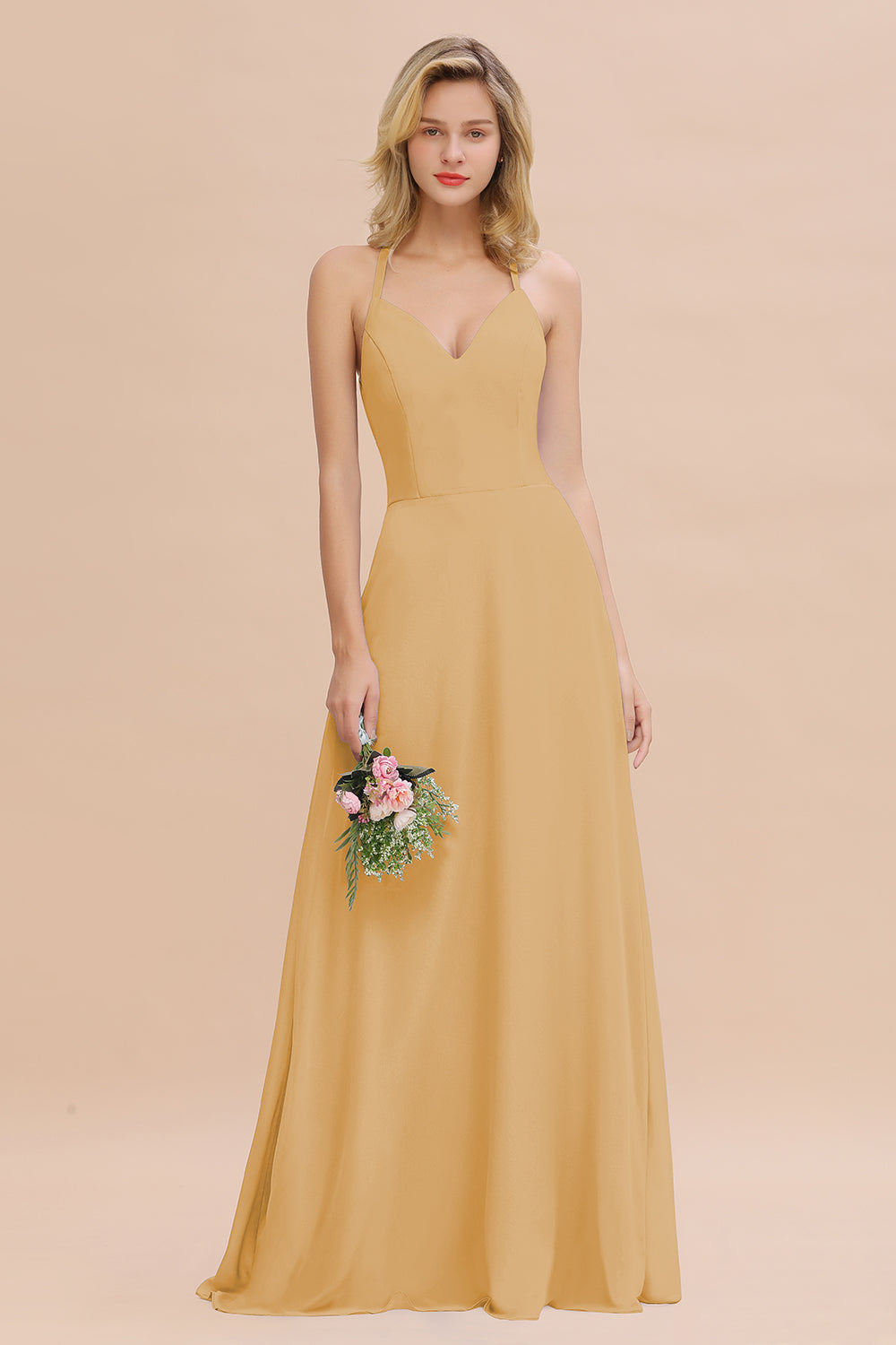 Modest Halter V-Neck Sleeveless Long Bridesmaid dresses