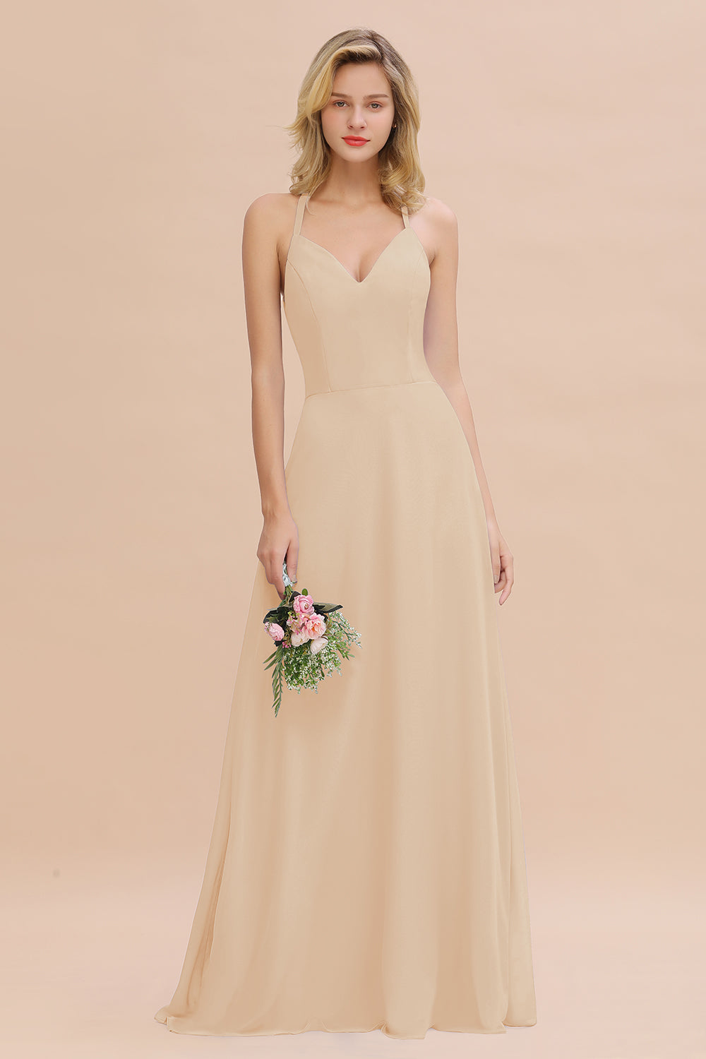 Modest Halter V-Neck Sleeveless Long Bridesmaid dresses