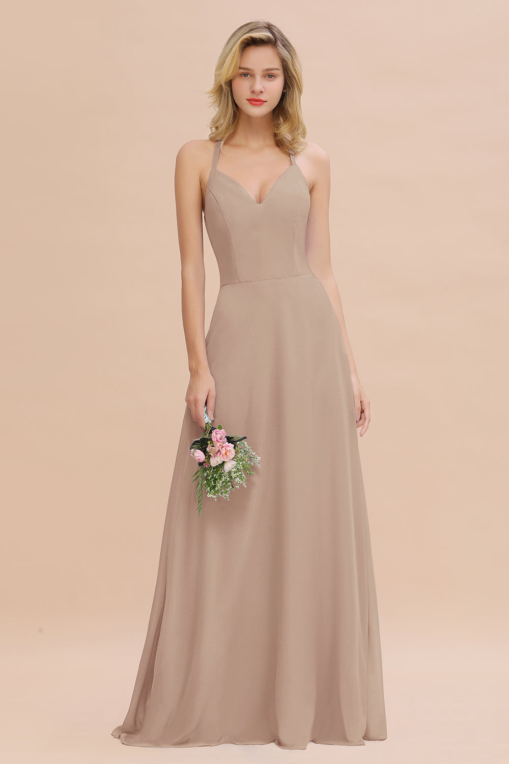 Modest Halter V-Neck Sleeveless Long Bridesmaid dresses