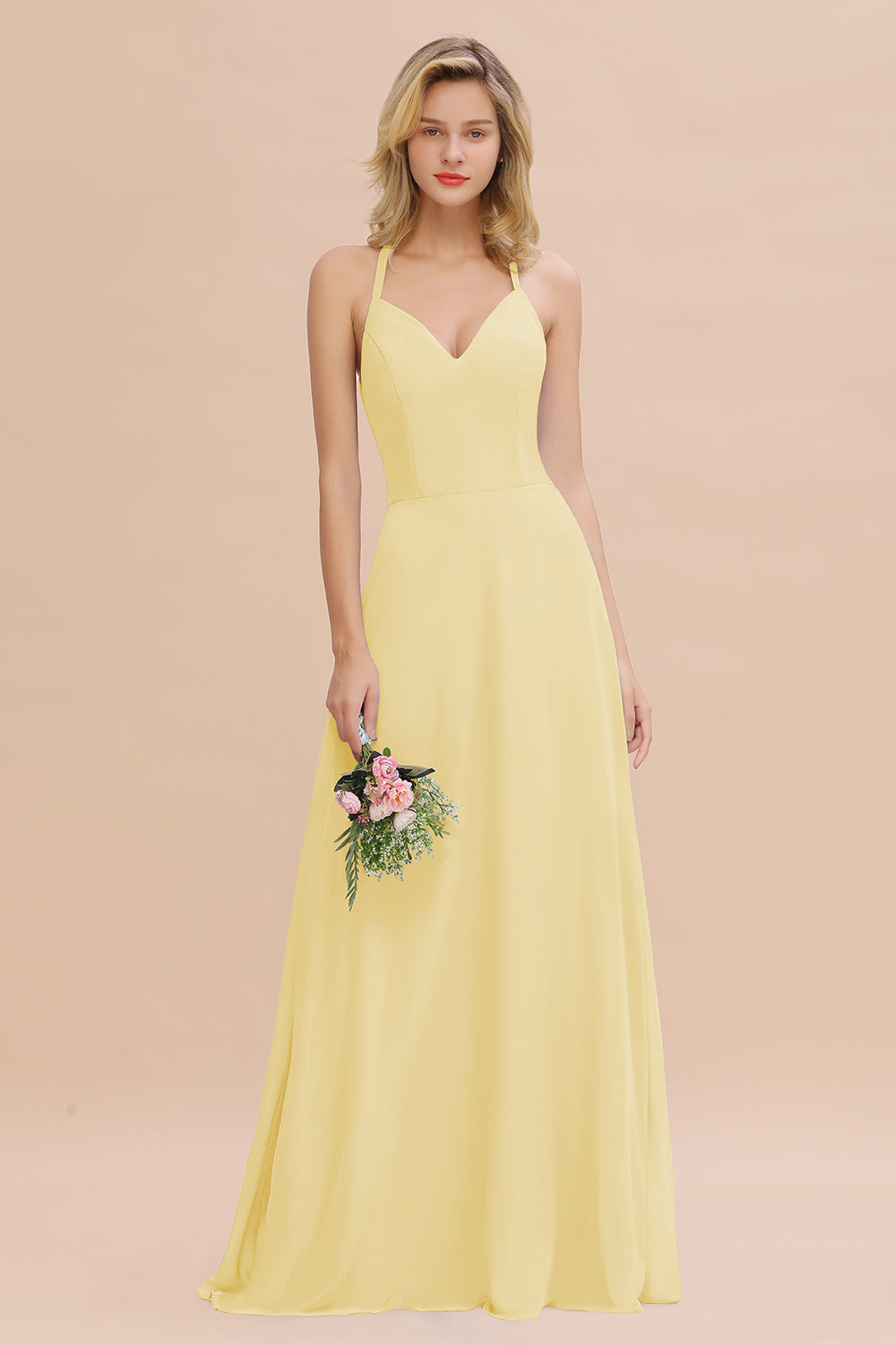 Modest Halter V-Neck Sleeveless Long Bridesmaid dresses