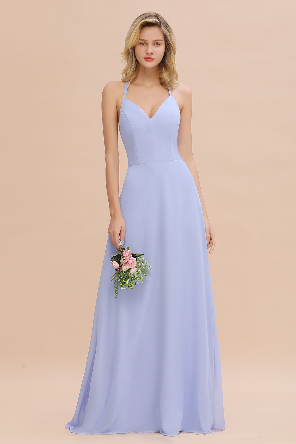 Modest Halter V-Neck Sleeveless Long Bridesmaid dresses