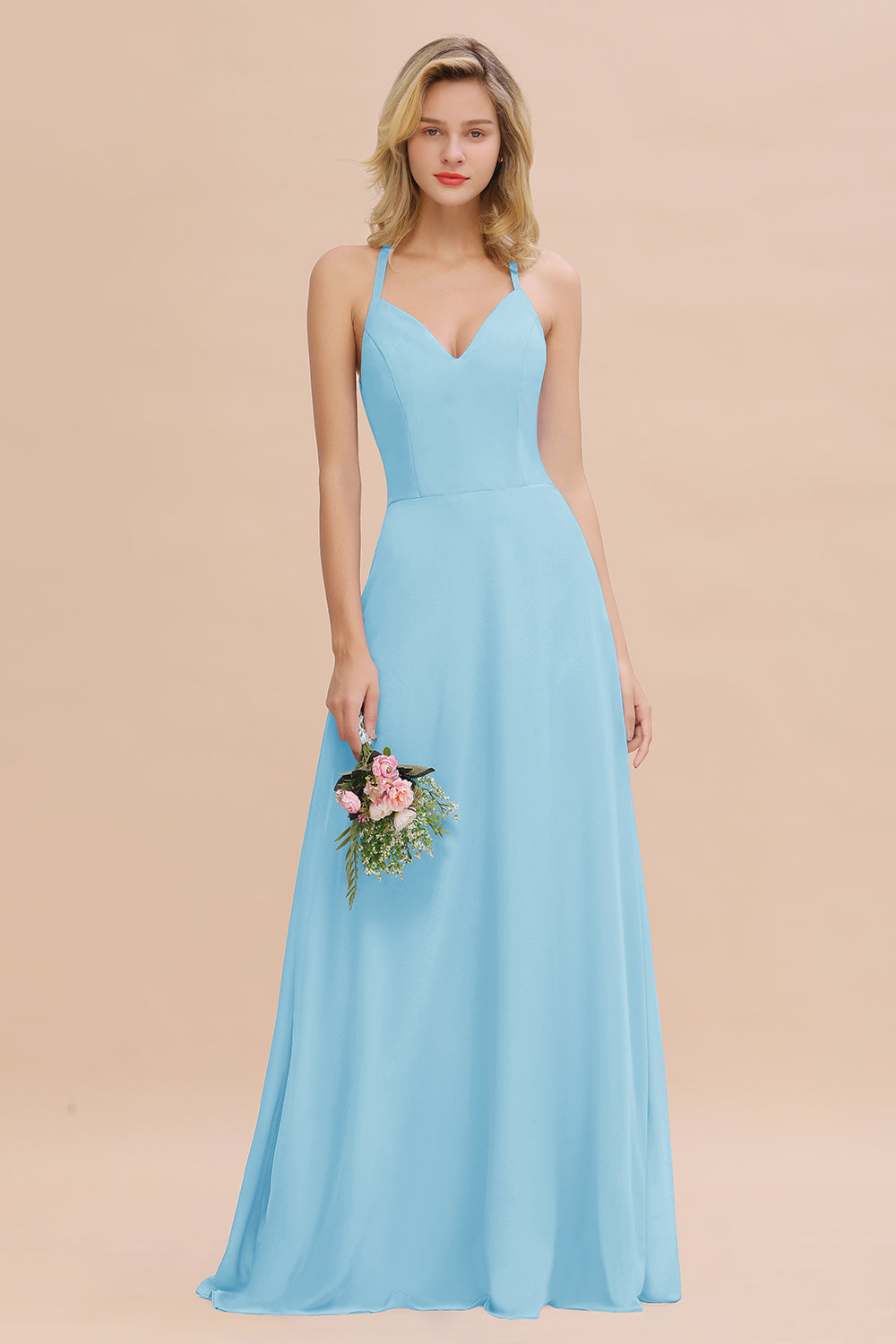 Modest Halter V-Neck Sleeveless Long Bridesmaid dresses