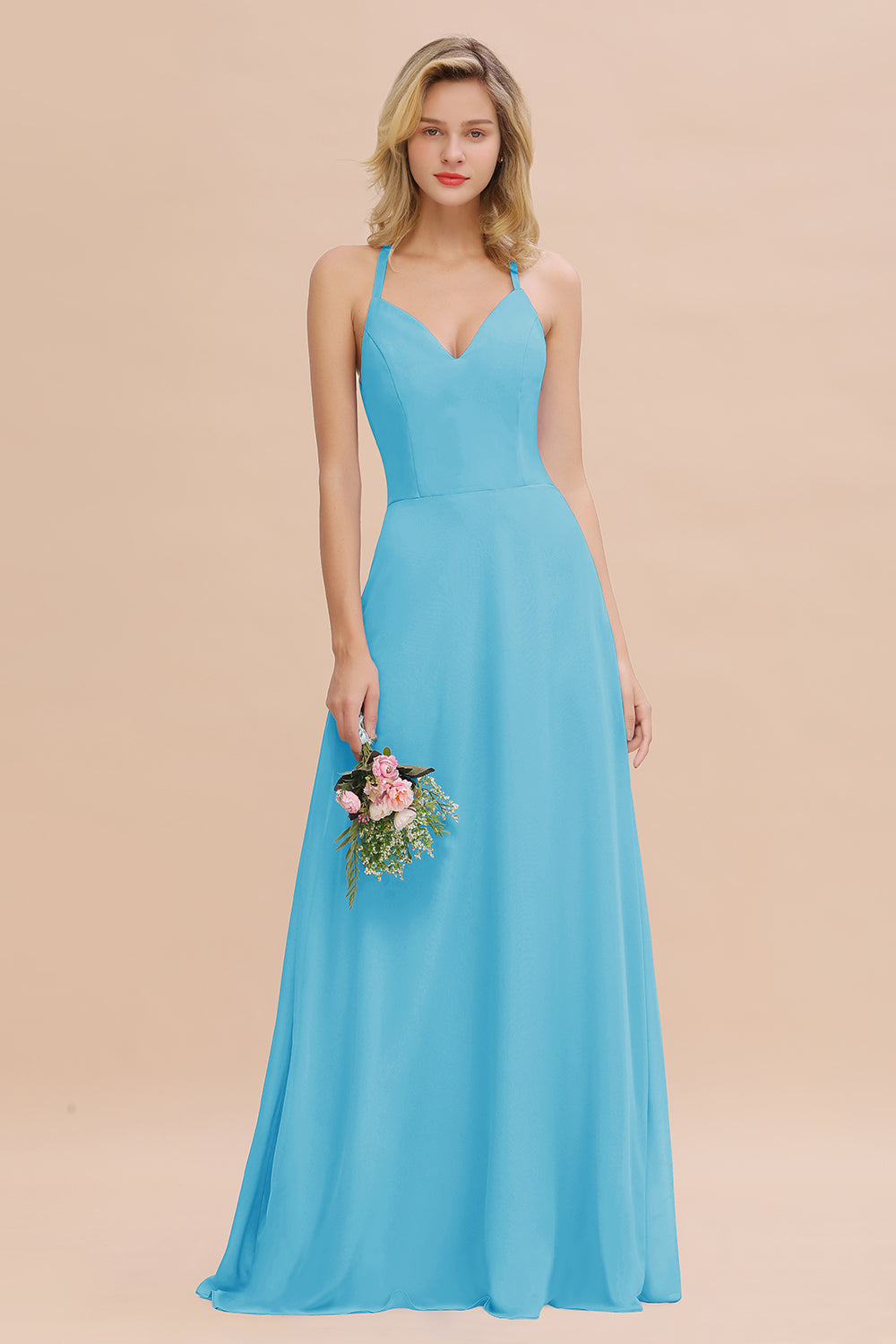 Modest Halter V-Neck Sleeveless Long Bridesmaid dresses