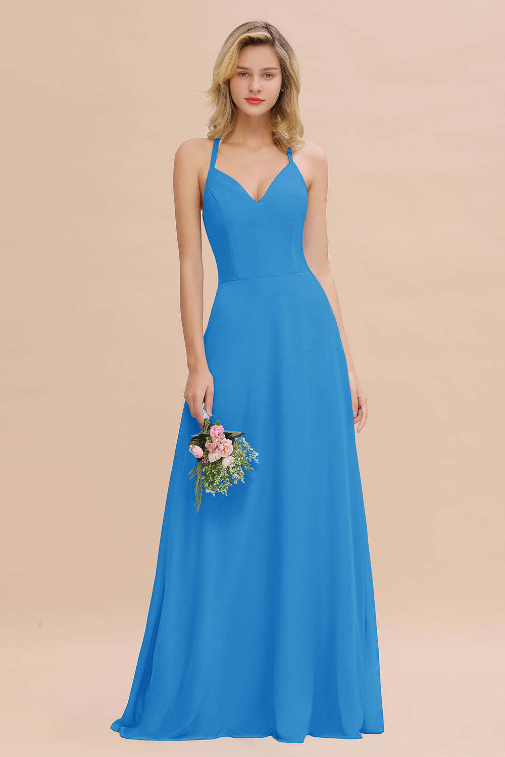 Modest Halter V-Neck Sleeveless Long Bridesmaid dresses