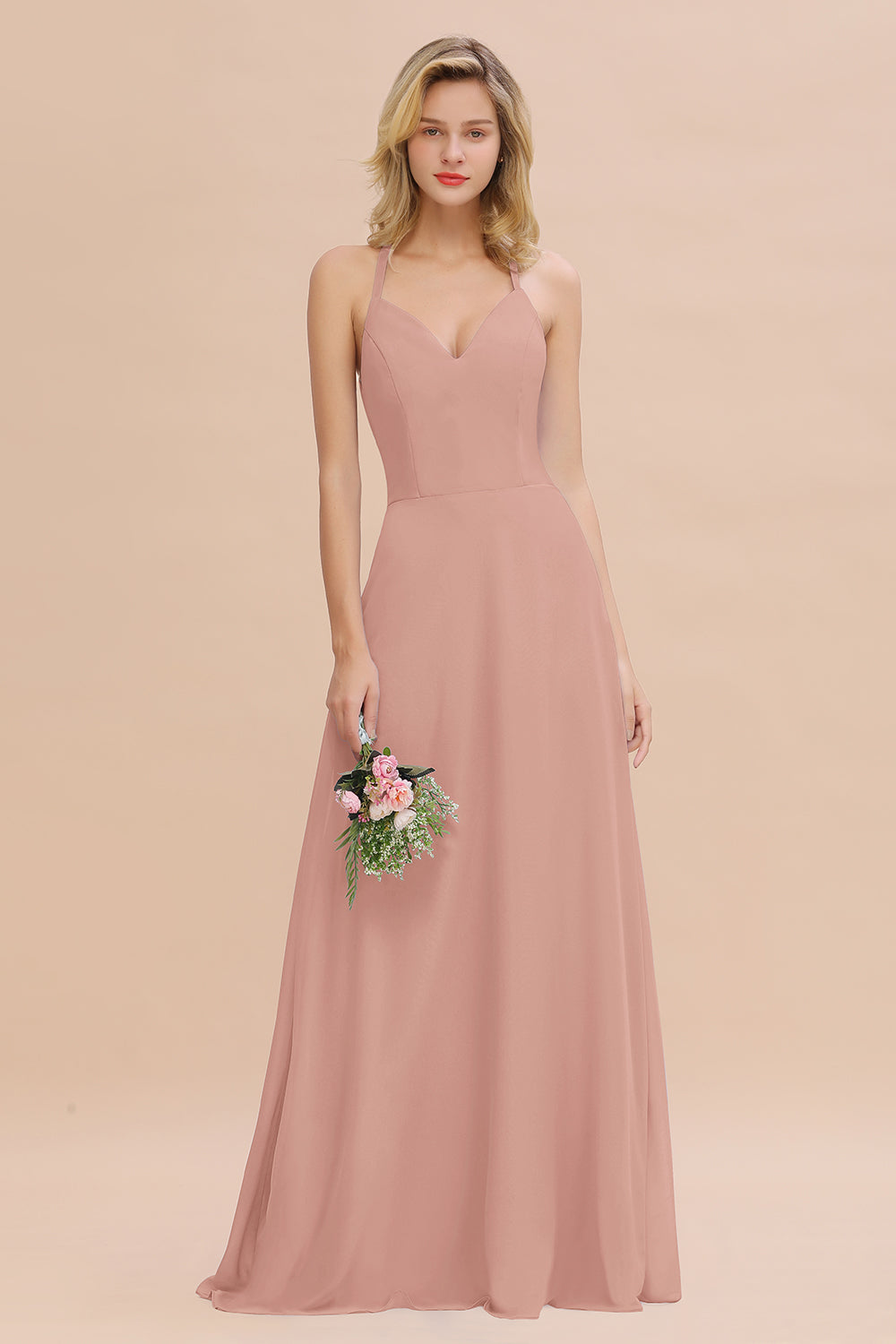 Modest Halter V-Neck Sleeveless Long Bridesmaid dresses - Fashionpara