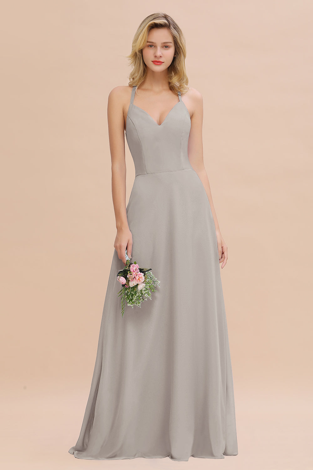 Modest Halter V-Neck Sleeveless Long Bridesmaid dresses