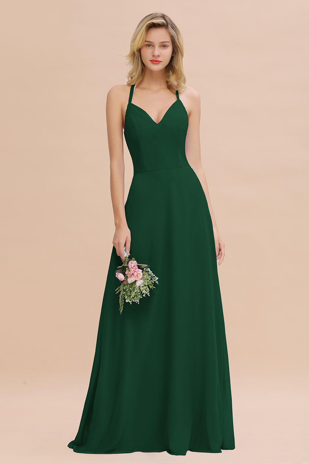 Modest Halter V-Neck Sleeveless Long Bridesmaid dresses