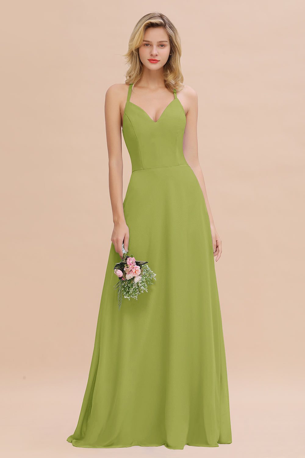 Modest Halter V-Neck Sleeveless Long Bridesmaid dresses