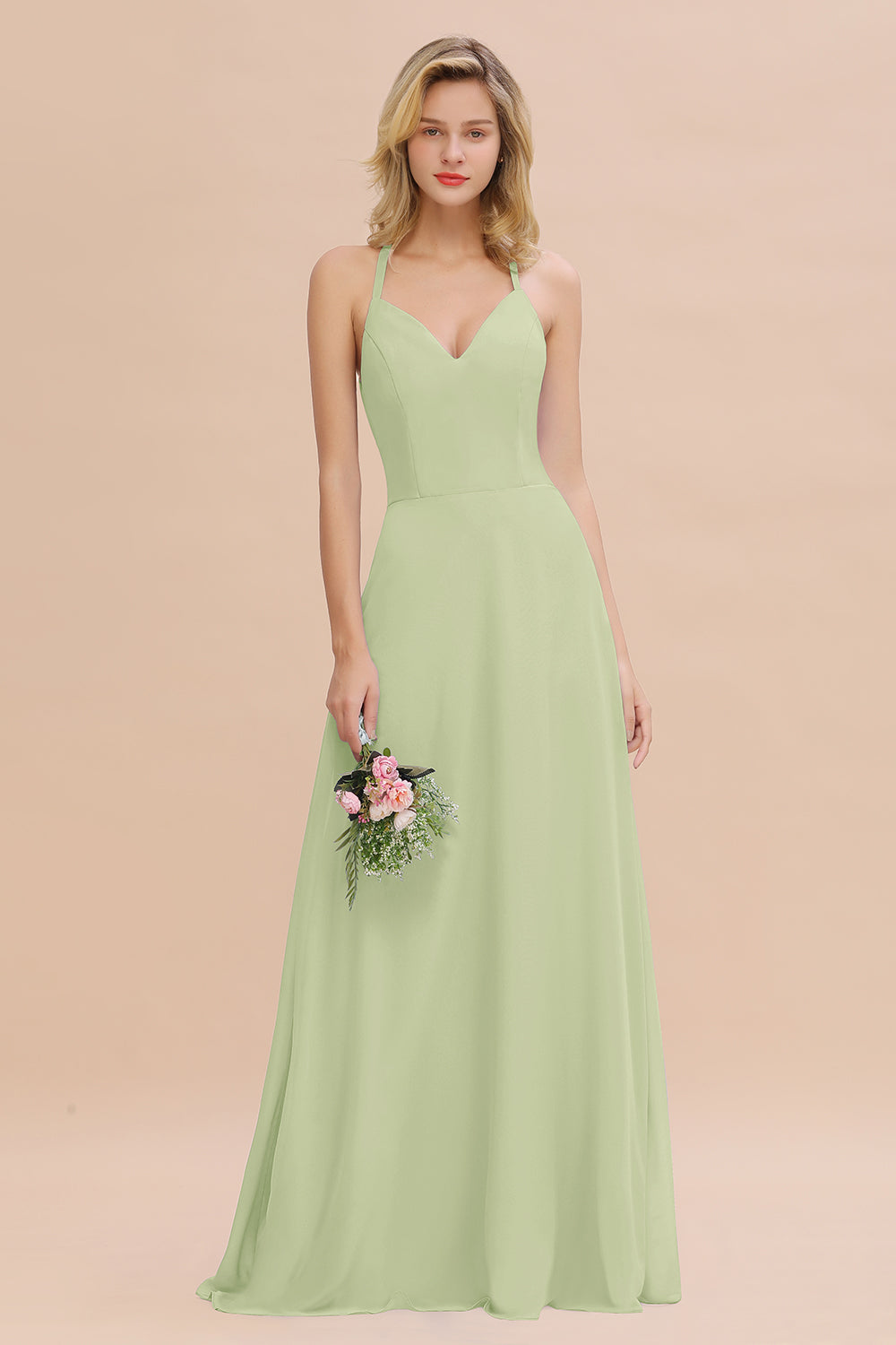 Modest Halter V-Neck Sleeveless Long Bridesmaid dresses