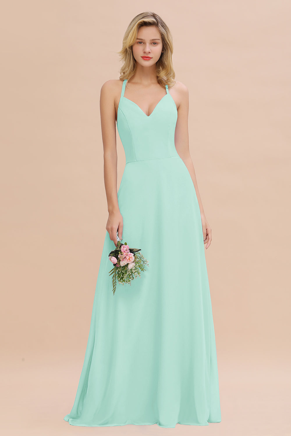 Modest Halter V-Neck Sleeveless Long Bridesmaid dresses