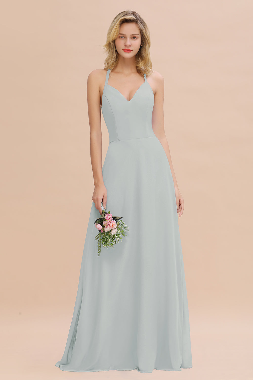 Modest Halter V-Neck Sleeveless Long Bridesmaid dresses