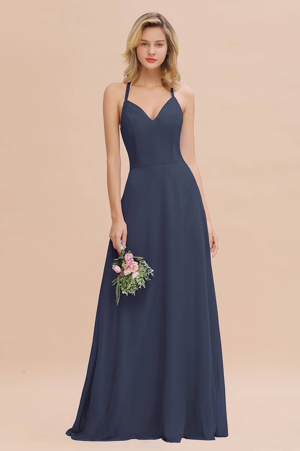 Modest Halter V-Neck Sleeveless Long Bridesmaid dresses