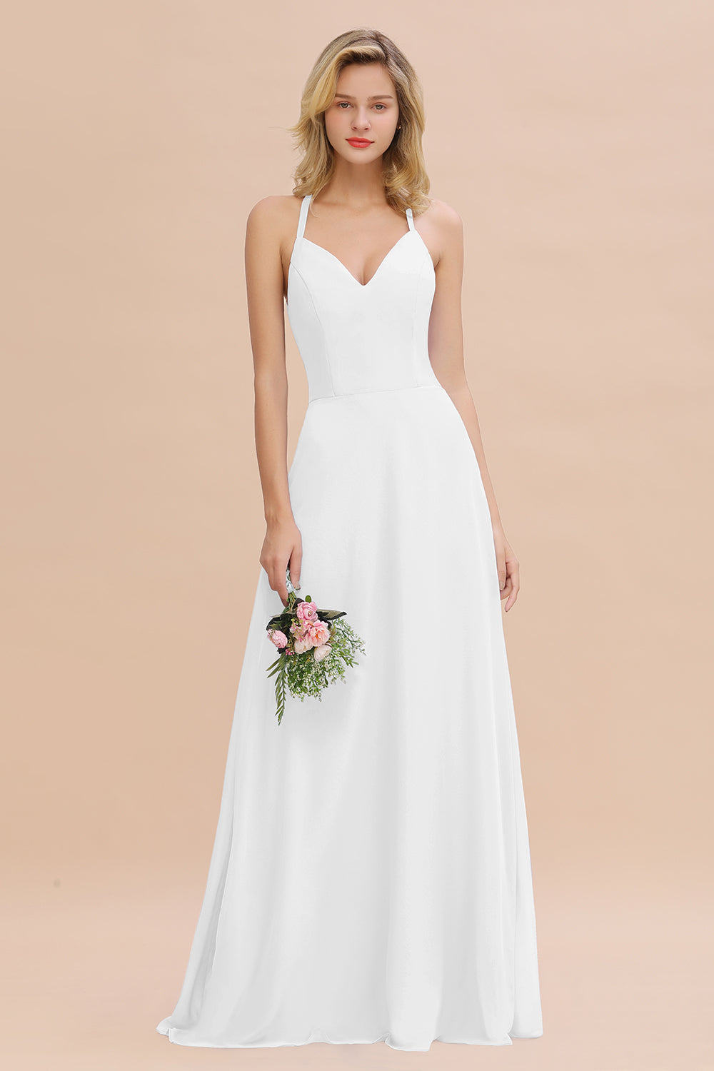 Modest Halter V-Neck Sleeveless Long Bridesmaid dresses